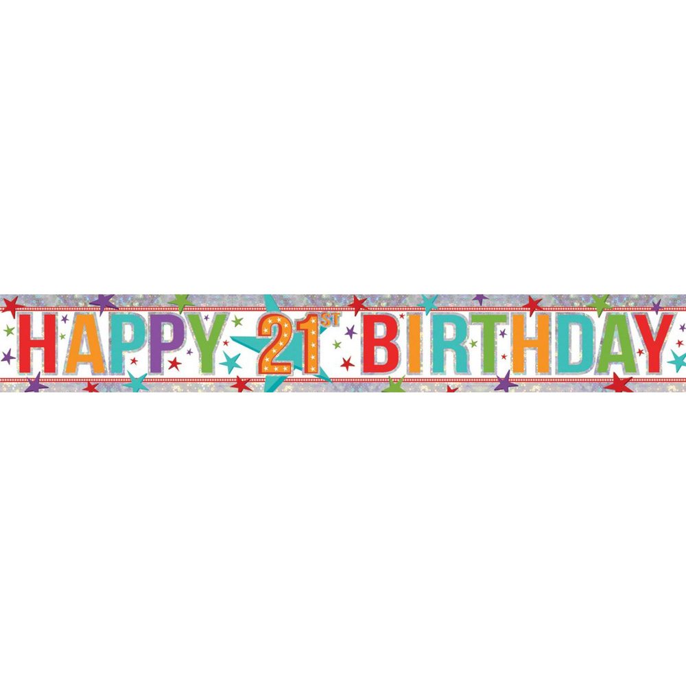 Banner Holographic Happy Birthday 21st Multi - party supplies australia