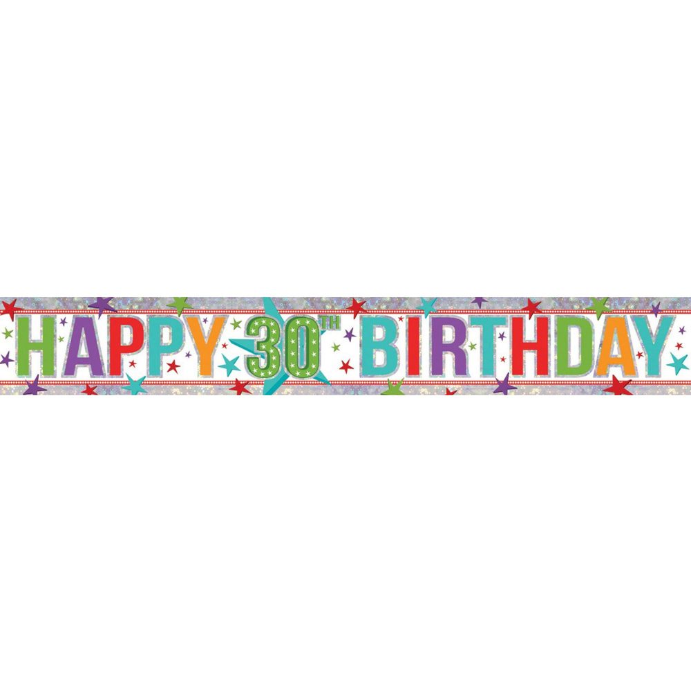 Banner Holographic Happy Birthday 30th Multi - party supplies australia