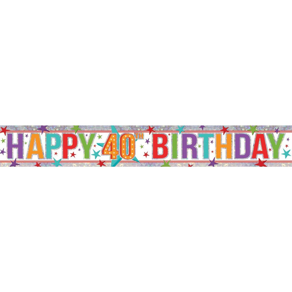 Banner Holographic Happy Birthday 40th Multi - party supplies australia