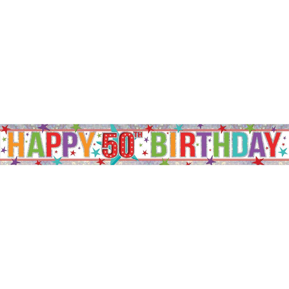 Banner Holographic Happy Birthday 50th Multi - party supplies australia