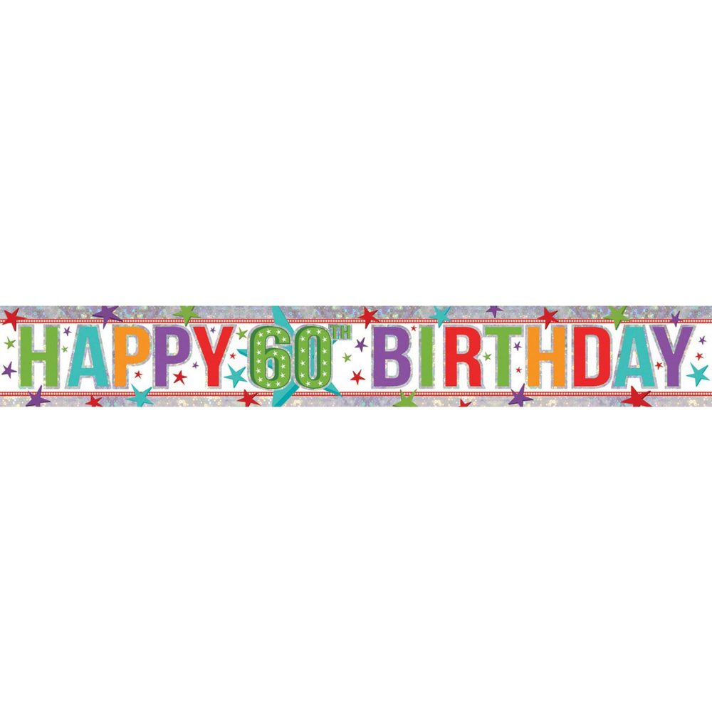 Banner Holographic Happy Birthday 60th Multi - party supplies australia
