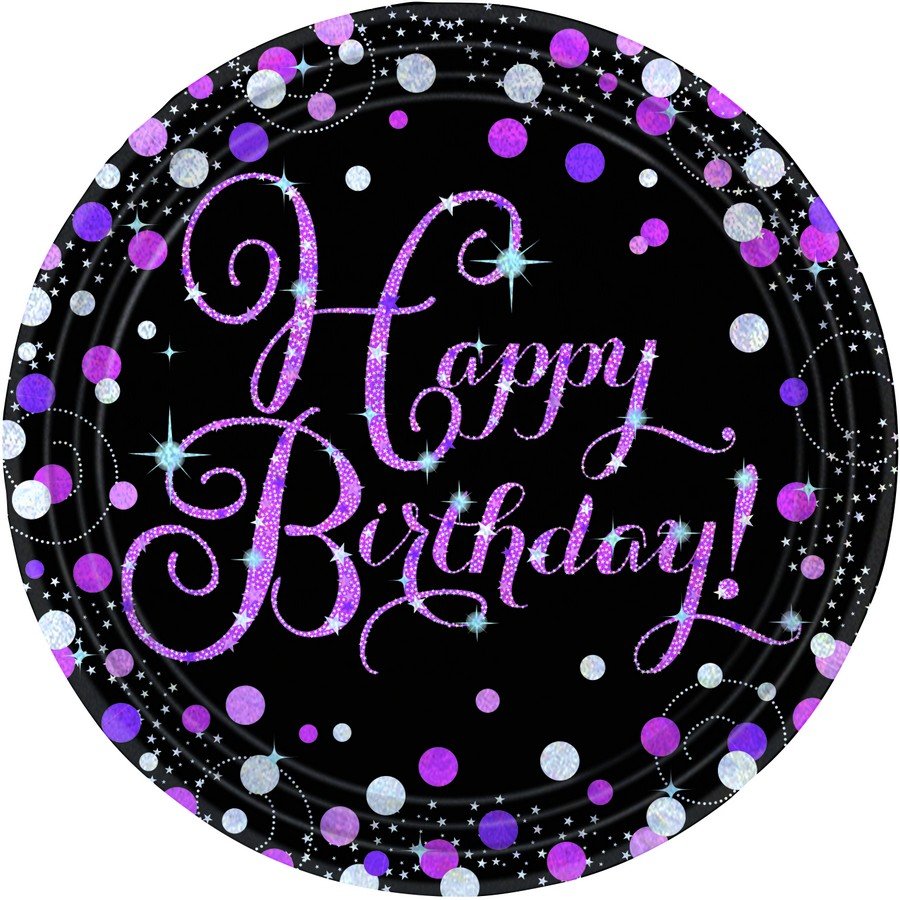 Pink Celebration Happy Birthday 23cm Prismatic Plates - party supplies australia