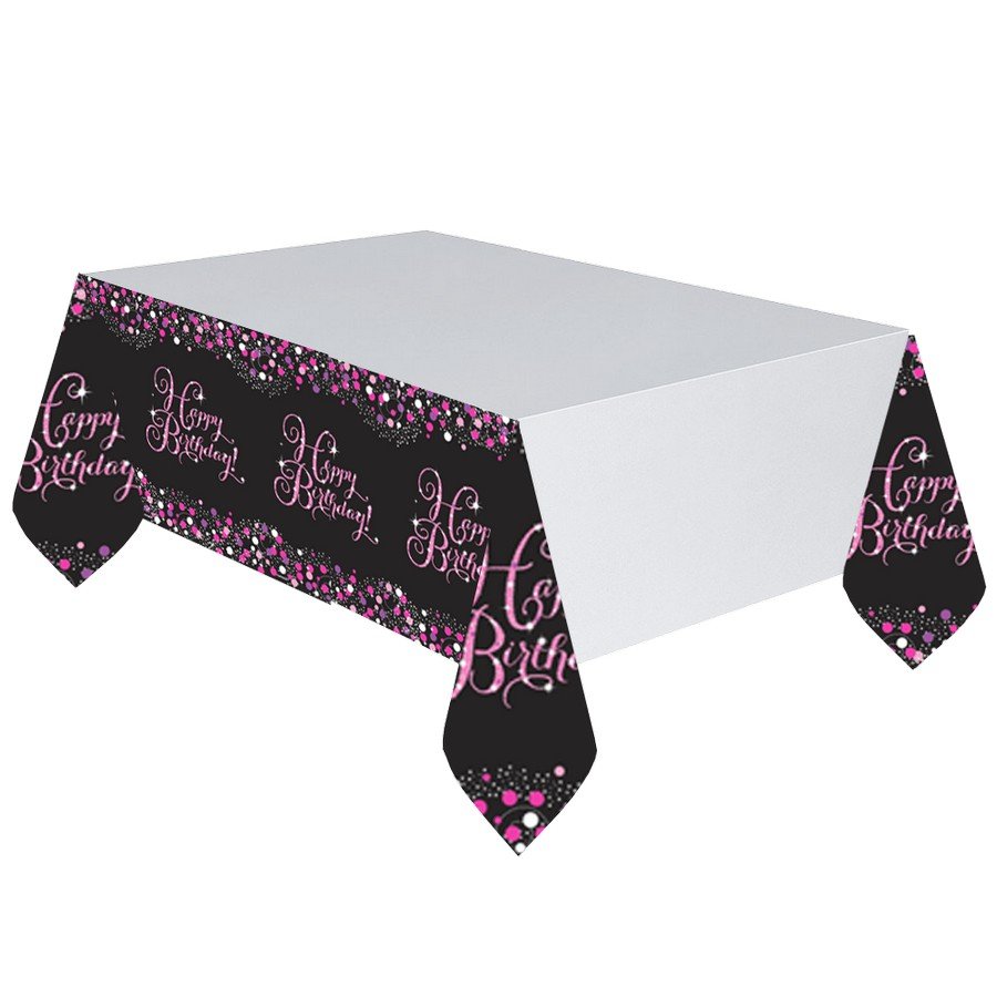 Pink Celebration Happy Birthday Plastic Tablecover - party supplies australia
