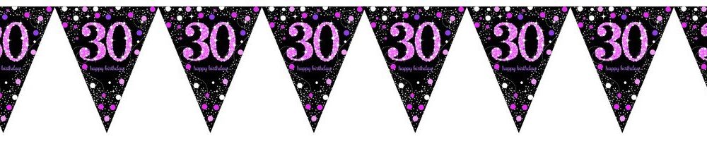 Pink Celebration 30 Prismatic Pennant Banner - Plastic - party supplies australia