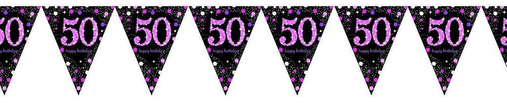 Pink Celebration 50 Prismatic Pennant Banner - Plastic - party supplies australia