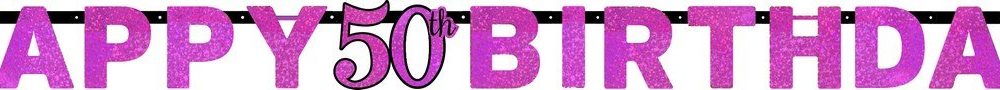 Pink Celebration 50 Prismatic Letter Banner - party supplies australia
