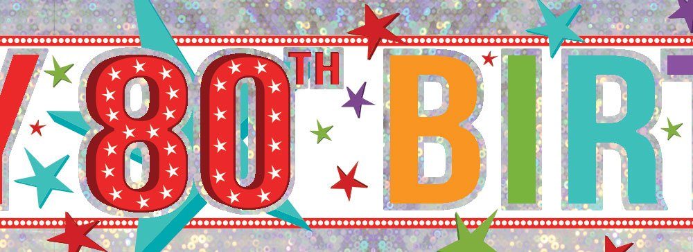 Banner Holographic Happy Birthday 80th Multi - party supplies australia