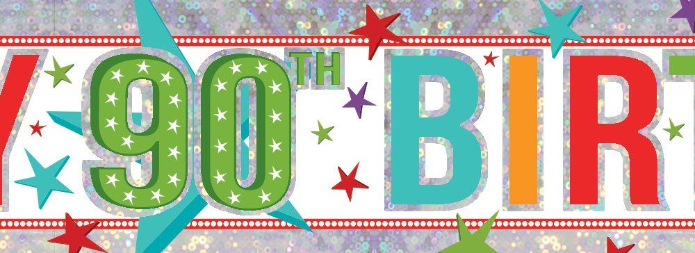 Banner Holographic Happy Birthday 90th Multi - party supplies australia