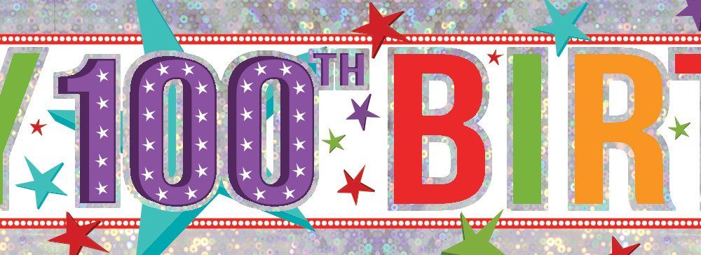 Banner Holographic Happy Birthday 100th Multi - party supplies australia
