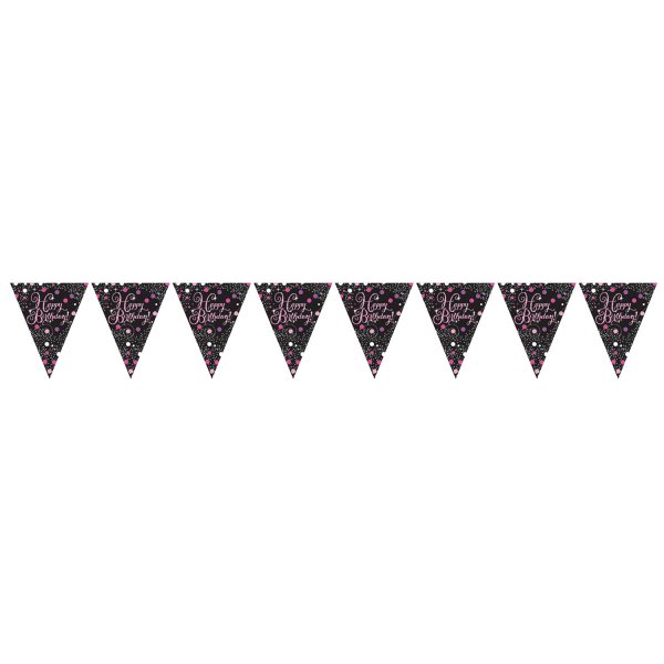 Pink Celebration Happy Birthday Prismatic Pennant Banner - Plastic - party supplies australia