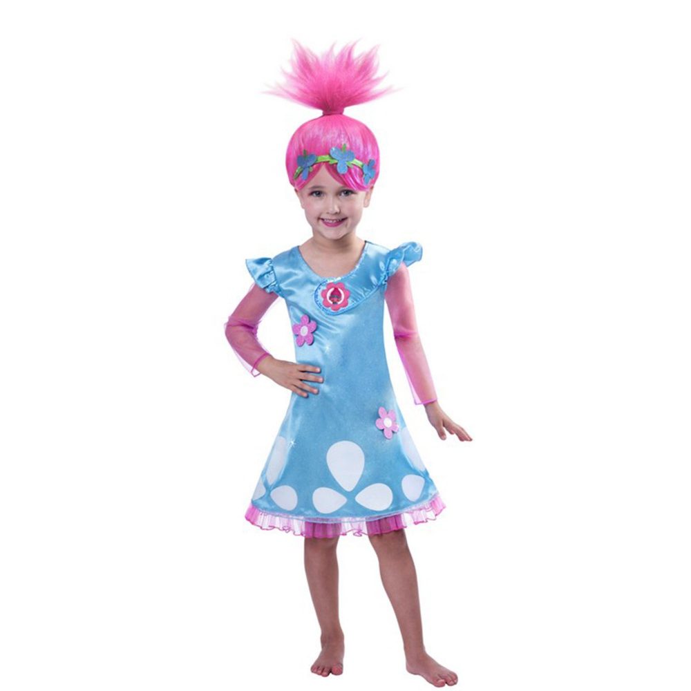 Trolls Girls Poppy Costume & Wig 5-7yrs - party supplies australia