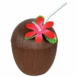 Coconut Shaped Cup with Flower & Straw - party supplies australia