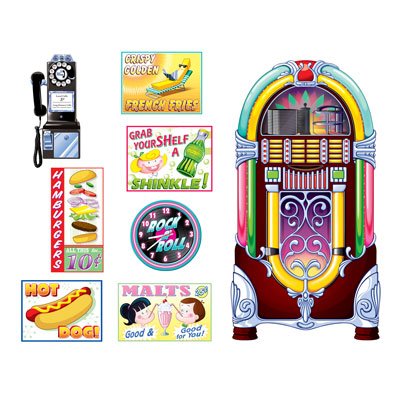 50's Soda Shop Signs & Jukebox Wall Decorations Insta-Theme Props - party supplies australia