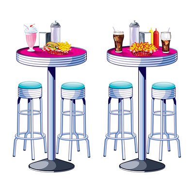 50's Soda Shop Tables & Stools Wall Decorations Insta-Theme Props - party supplies australia