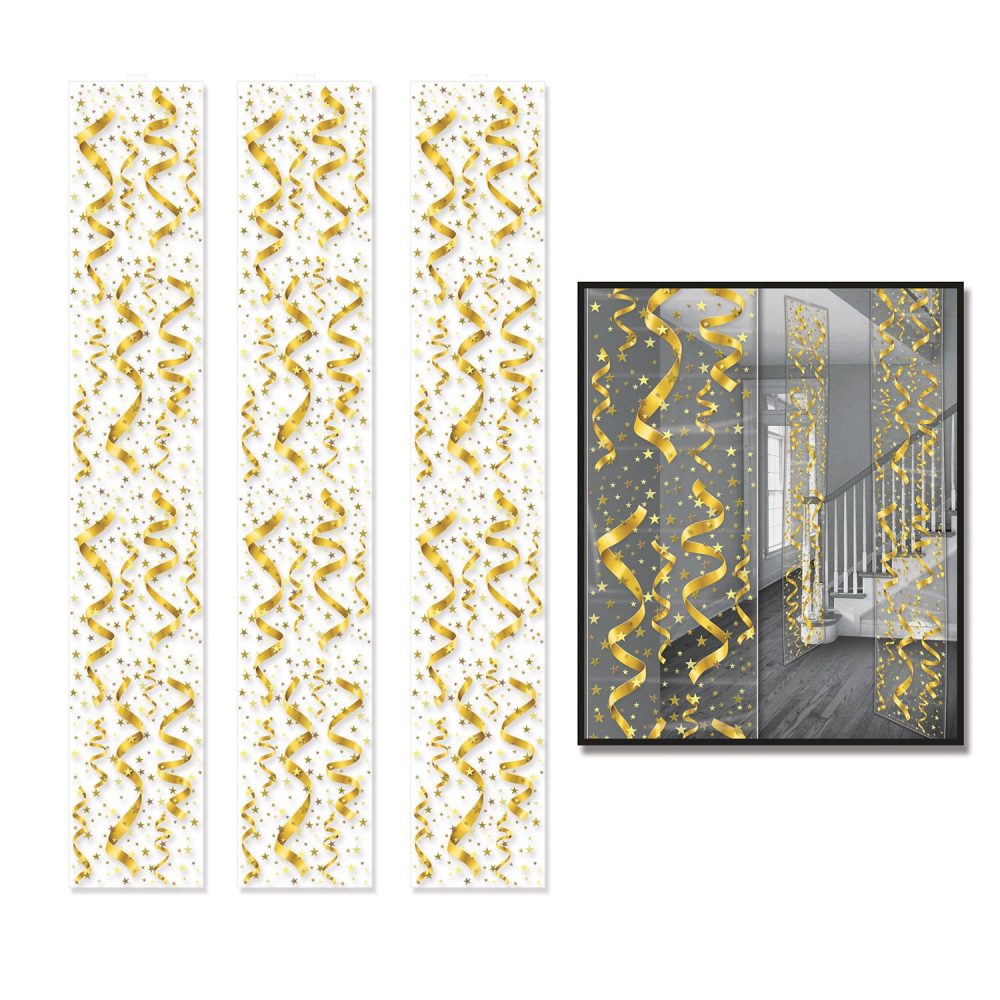 Party Panels Gold Streamers & Stars Hanging Decorations - party supplies australia
