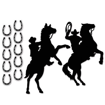 Western Cowboys & Horses Black Silhouettes Cutouts - party supplies australia