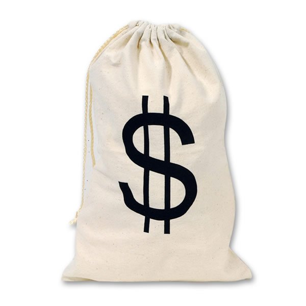 Western Big Money Bag $ with Drawstring Calico - party supplies australia