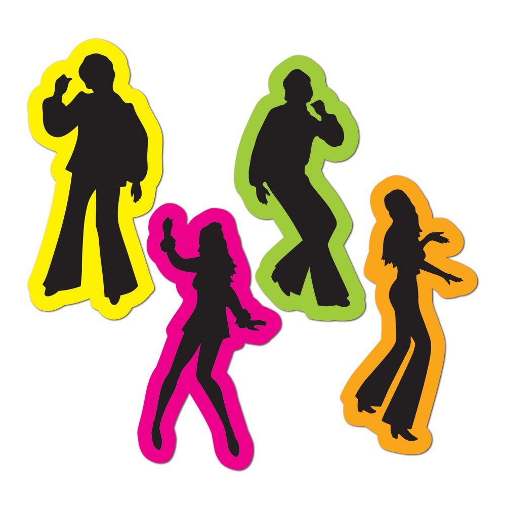 70's Retro Male & Female Black & Neon Silhouettes Cutouts - party supplies australia