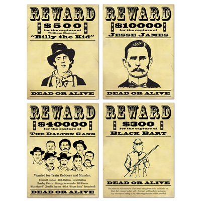 Western Wanted Reward Signs Cutouts - party supplies australia