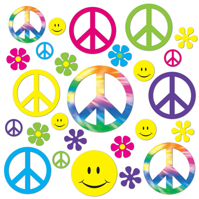 60's Retro Peace & Smiley Faces Cutouts - party supplies australia