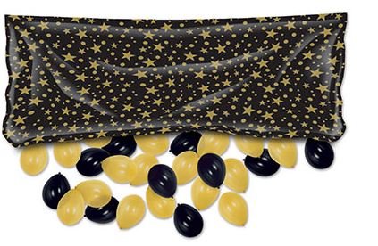 Balloon Release Drop Bag Black & Gold Stars - party supplies australia