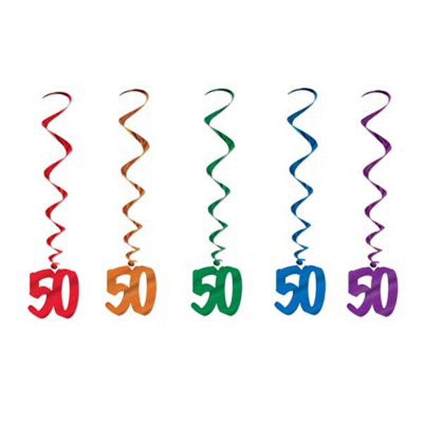 50 Birthday Multi Coloured Hanging Decoration Whirls - party supplies australia