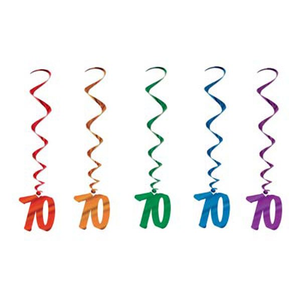 70 Birthday Multi Coloured Hanging Decoration Whirls - party supplies australia