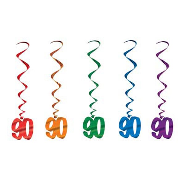 90 Birthday Multi Coloured Hanging Decoration Whirls - party supplies australia