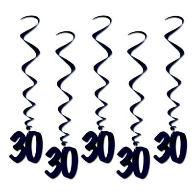 30 Birthday Black Hanging Decoration Whirls - party supplies australia