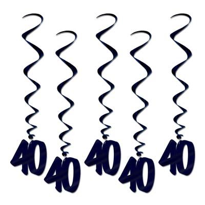 40 Birthday Black Hanging Decoration Whirls - party supplies australia