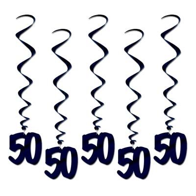 50 Birthday Black Hanging Decoration Whirls - party supplies australia