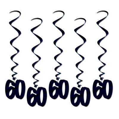 60 Birthday Black Hanging Decoration Whirls - party supplies australia