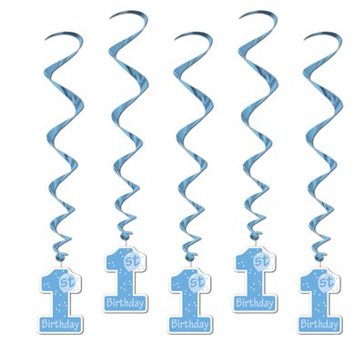 1st Birthday Blue Hanging Decoration Whirls - party supplies australia