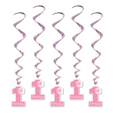 1st Birthday Pink Hanging Decoration Whirls - party supplies australia