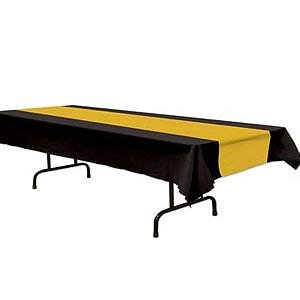 Black & Gold Striped Tablecover - party supplies australia