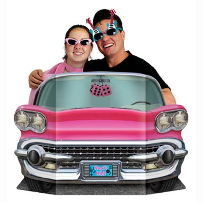 50's Rock & Roll Pink Convertible Car Photo Prop - party supplies australia