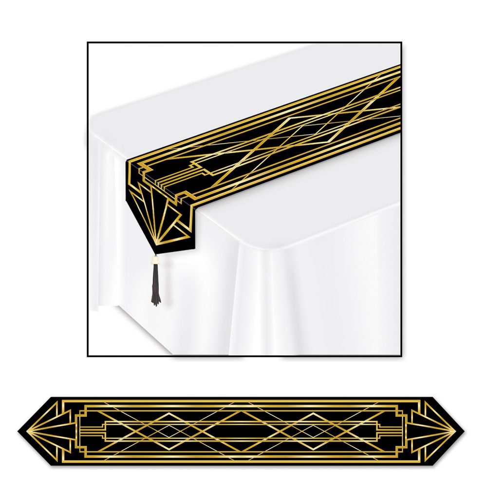 Great 20's Black & Gold Table Runner & Tassels - party supplies australia
