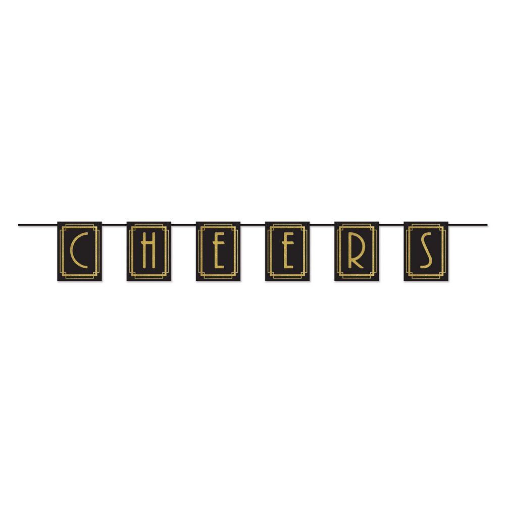 Great 20's Cheers Black & Gold Streamer Banner - party supplies australia