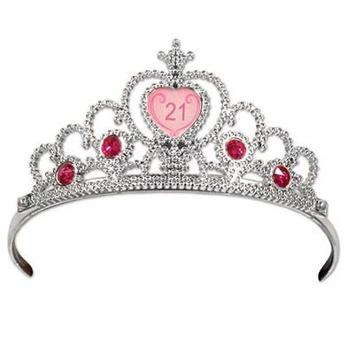 21st Silver Tiara with Pink Jewels - party supplies australia