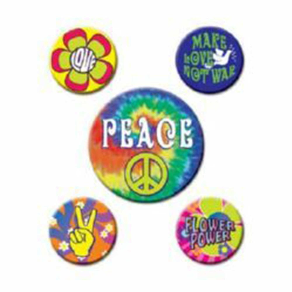 60's Party Peace Button Badges - party supplies australia