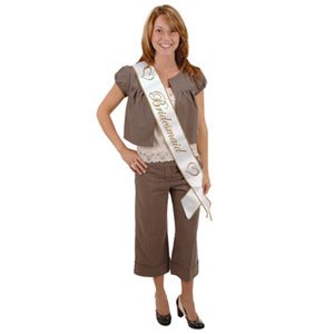 Bridesmaid White & Gold Satin Sash - party supplies australia