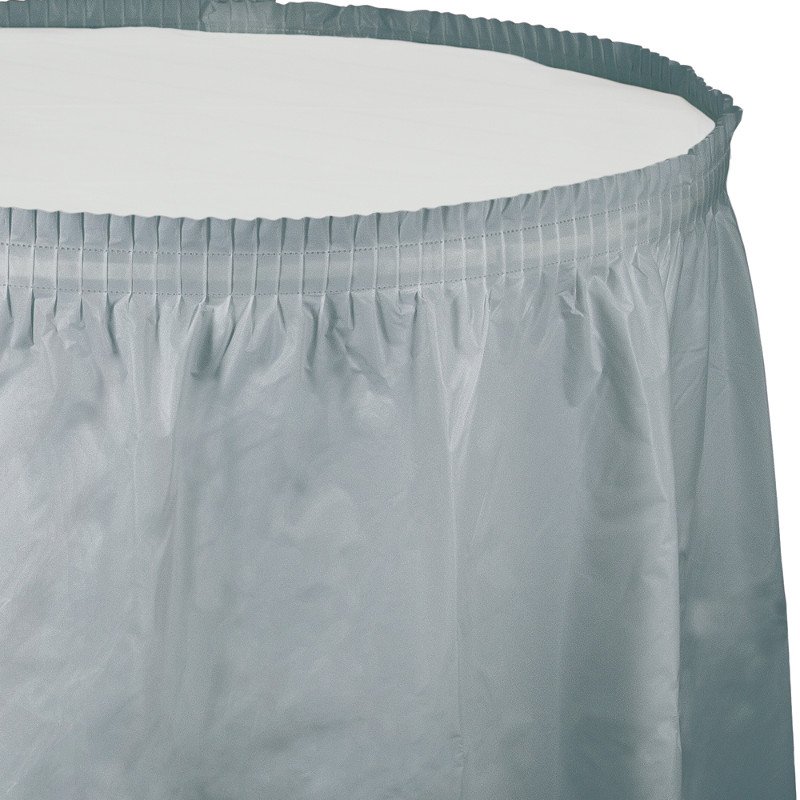 Shimmering Silver Table Skirt Plastic 74cm x 4.26m - party supplies australia