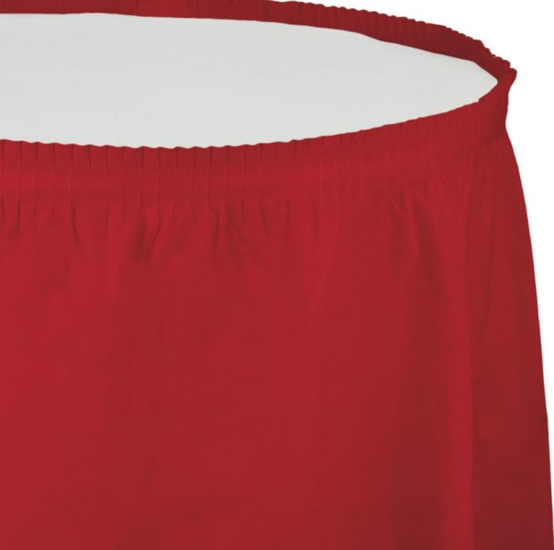 Classic Red Table Skirt Plastic 74cm x 4.26m - party supplies australia