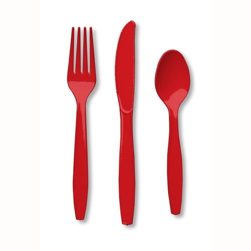 Classic Red Cutlery Set Plastic - party supplies australia