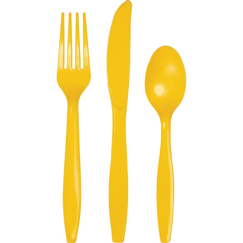 School Bus Yellow Cutlery Set - party supplies australia