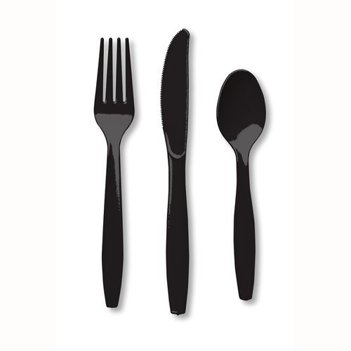 Black Velvet Cutlery Set Plastic - party supplies australia
