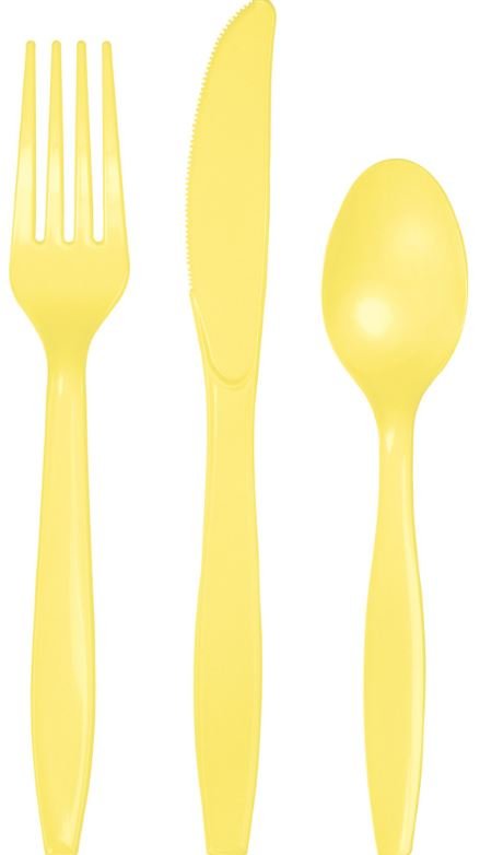 Mimosa Yellow Cutlery Set Plastic - party supplies australia