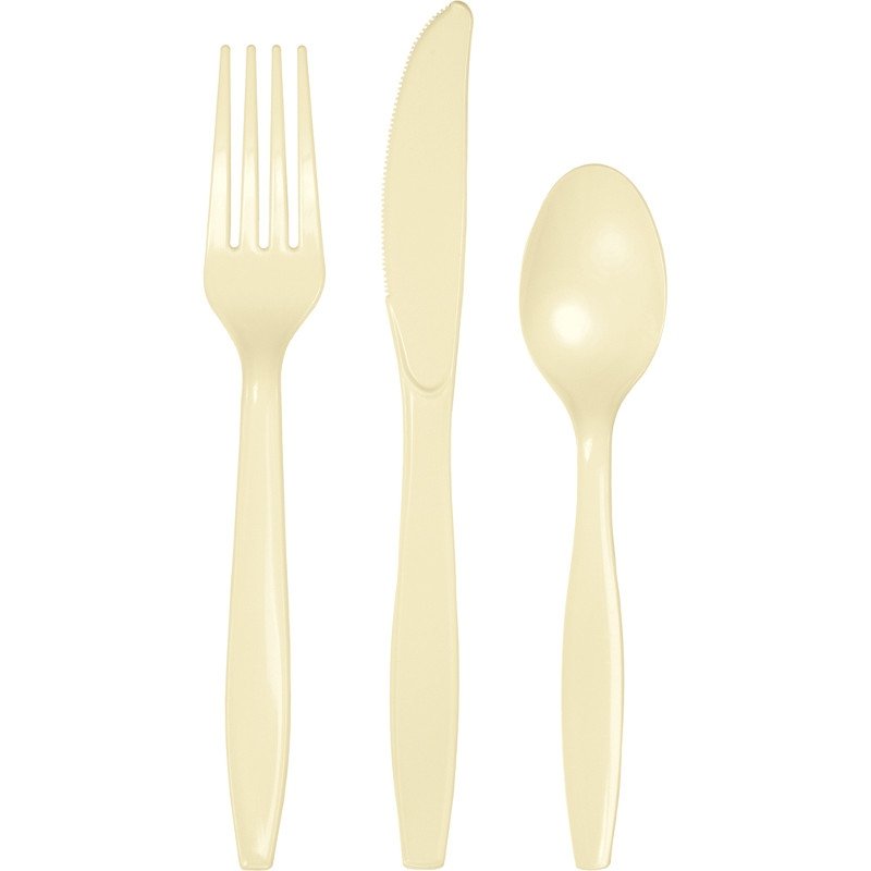 Ivory Cutlery Set Plastic - party supplies australia