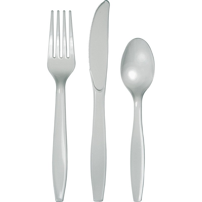 Shimmering Silver Cutlery Set Plastic - party supplies australia