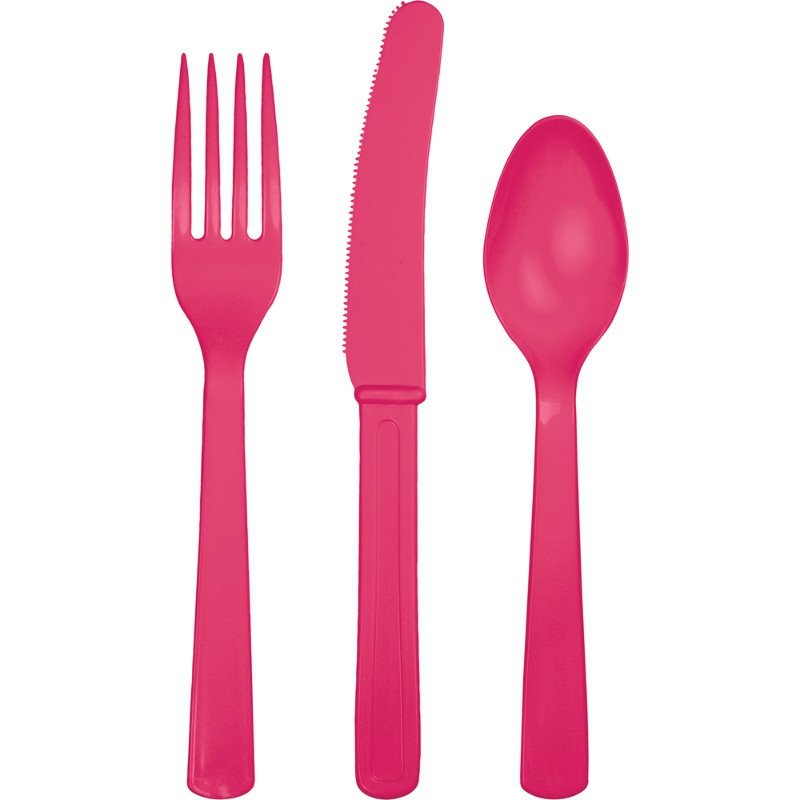 Hot Magenta Cutlery Set Plastic - party supplies australia